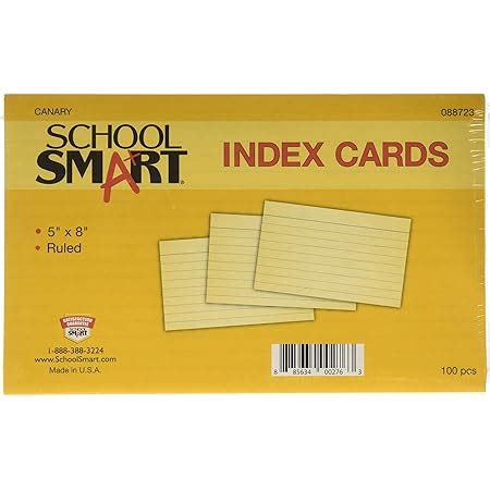 School Smart Ruled Index Cards, 5 x 8 Inches, Canary, Pack of 100